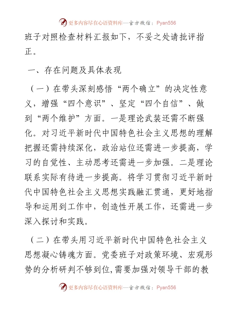 民主生活会“六个带头”对照检查材料（公司领导班子）.docx_第2页