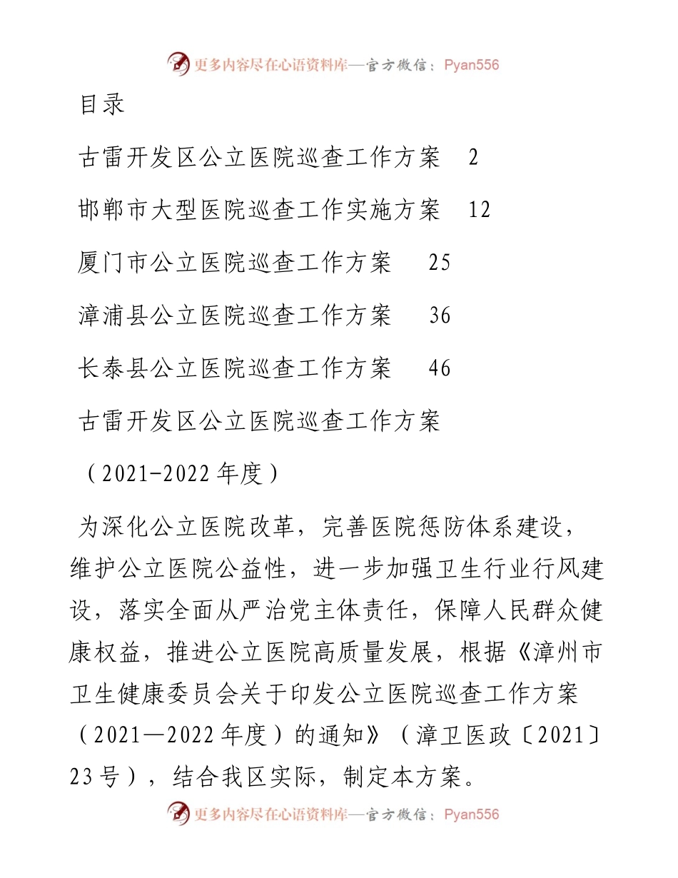 文汇系列2929--医院巡查工作方案汇编.docx_第1页