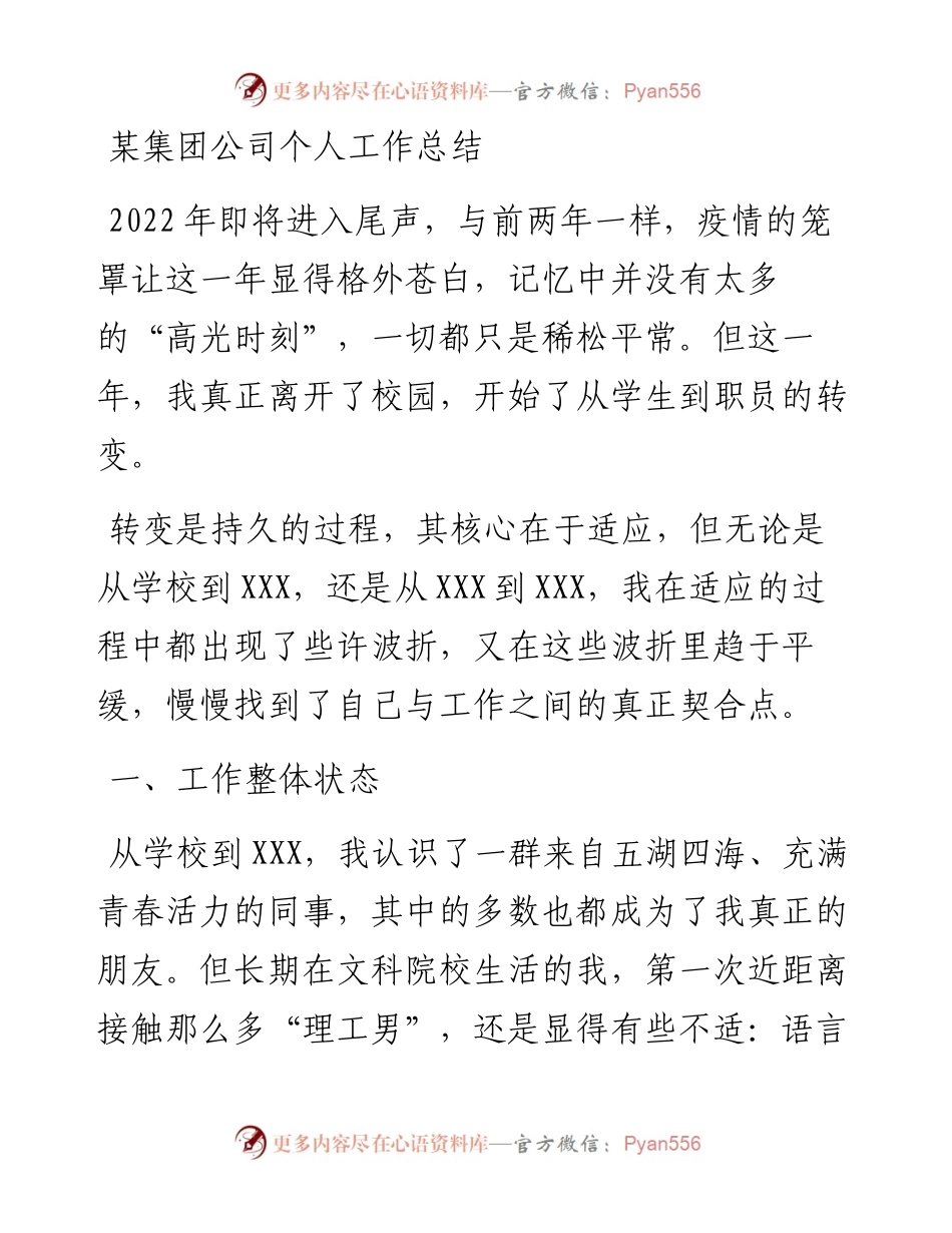 某集团公司个人工作总结.docx_第1页