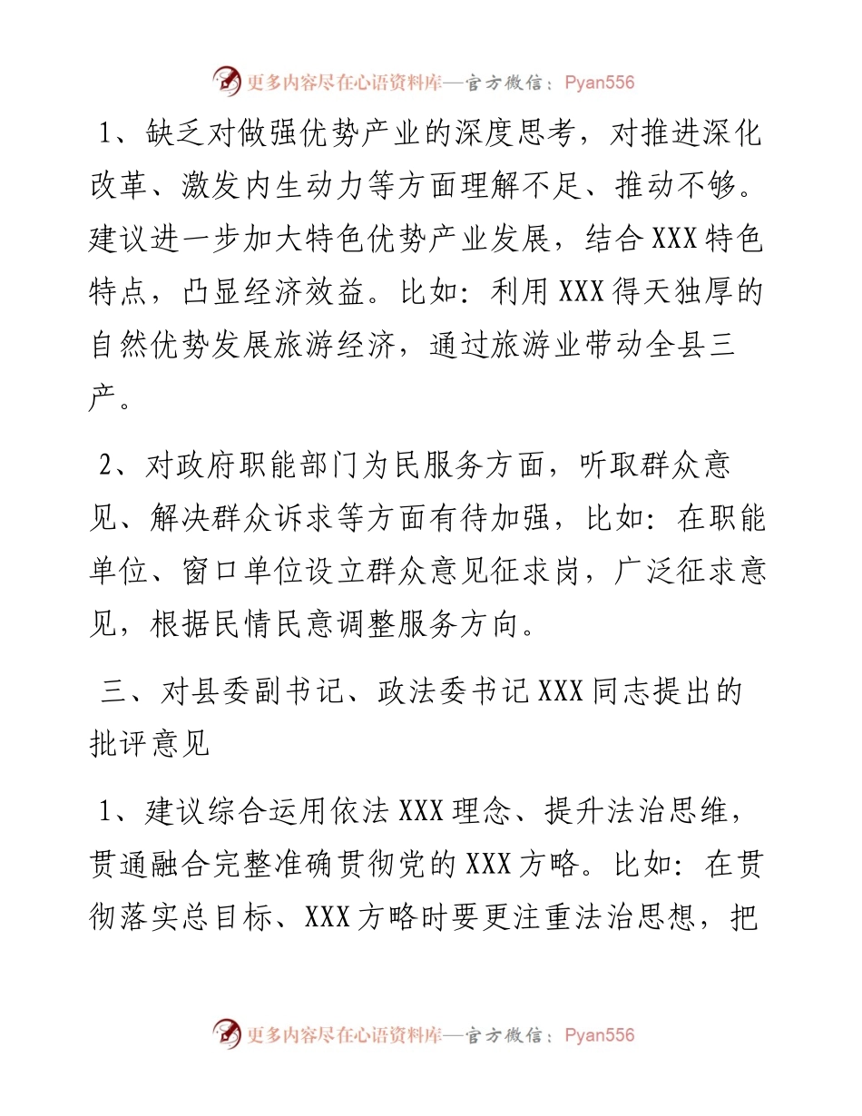 民主生活会上X同志对其他班子成员的批评意见.docx_第2页