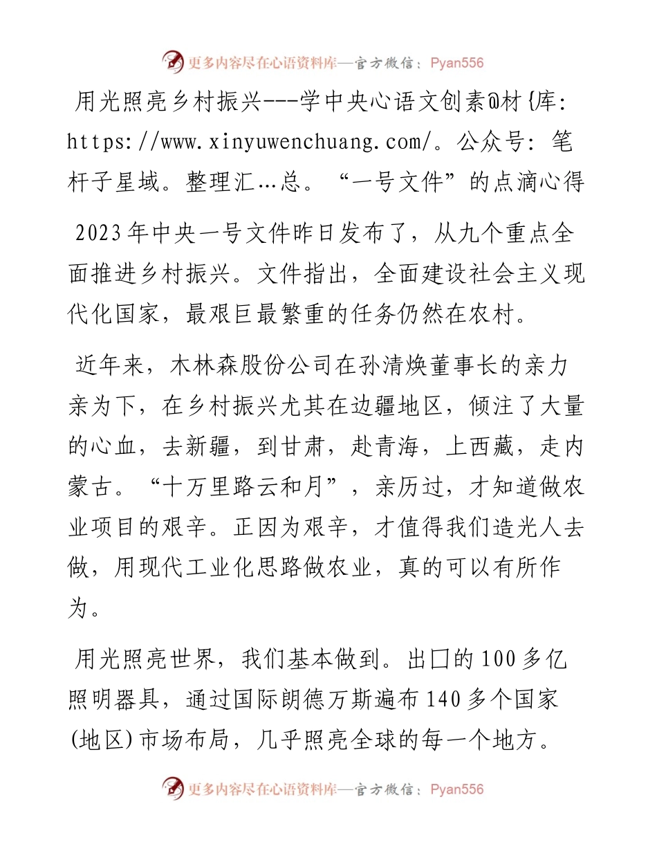 用光照亮乡村振兴---学中央“一号文件”的点滴心得.docx_第1页