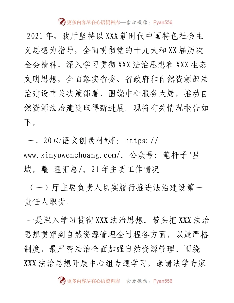 省自然资源厅度法治政府建设工作情况报告.docx_第1页