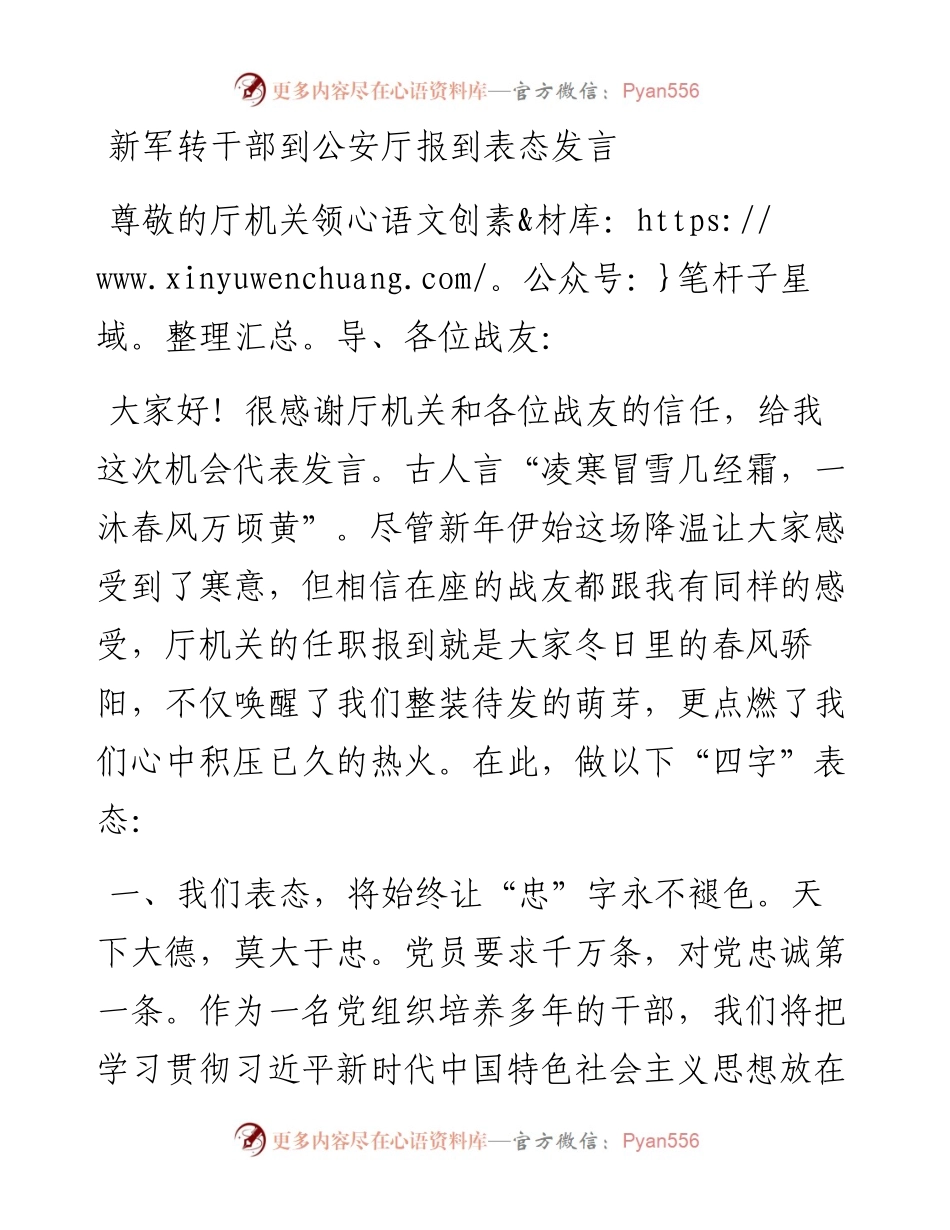 新军转干部到公安厅报到表态发言.docx_第1页