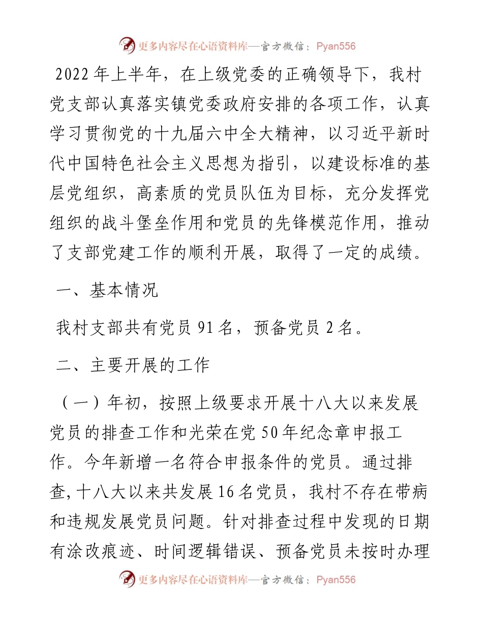 村党支部上半年工作汇报材料.docx_第1页