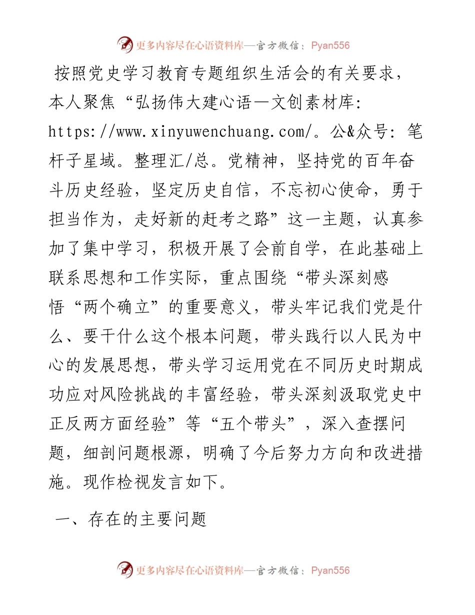 班子成员党史学习教育专题民主生活会对照检查材料.docx_第1页