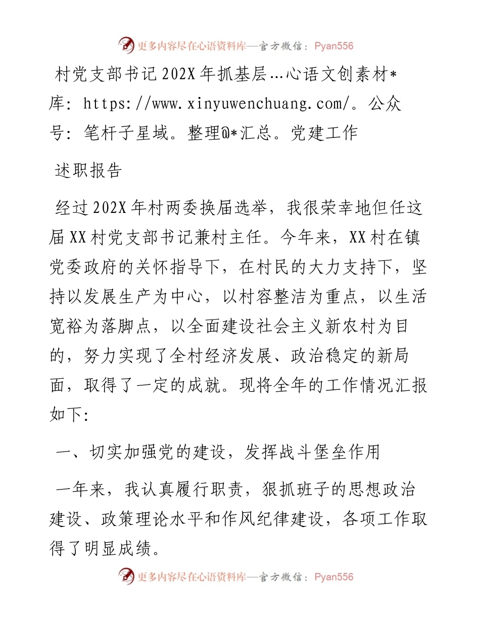 村党支部书记202X年抓基层党建工作述职报告 (2).docx_第1页