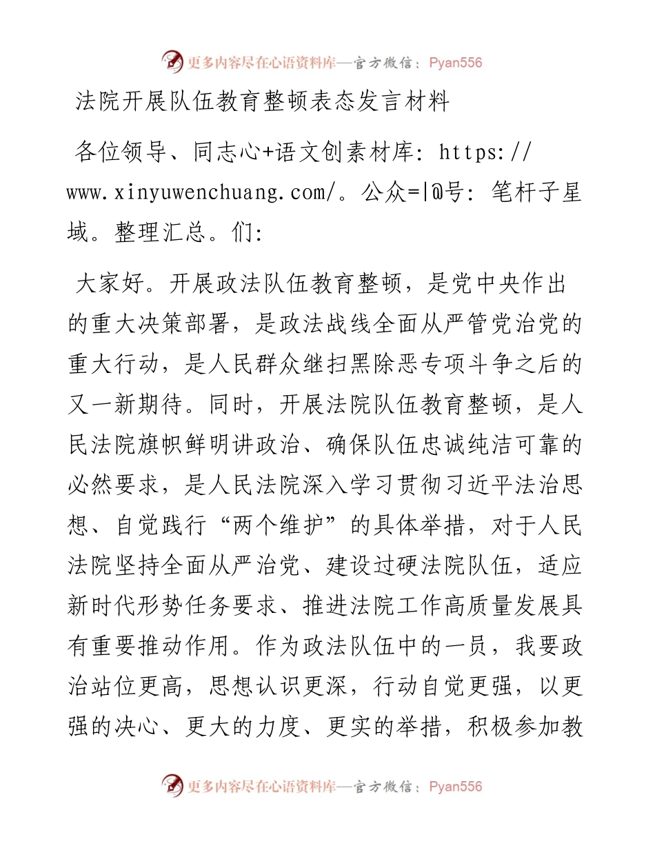 法院开展队伍教育整顿表态发言材料.docx_第1页