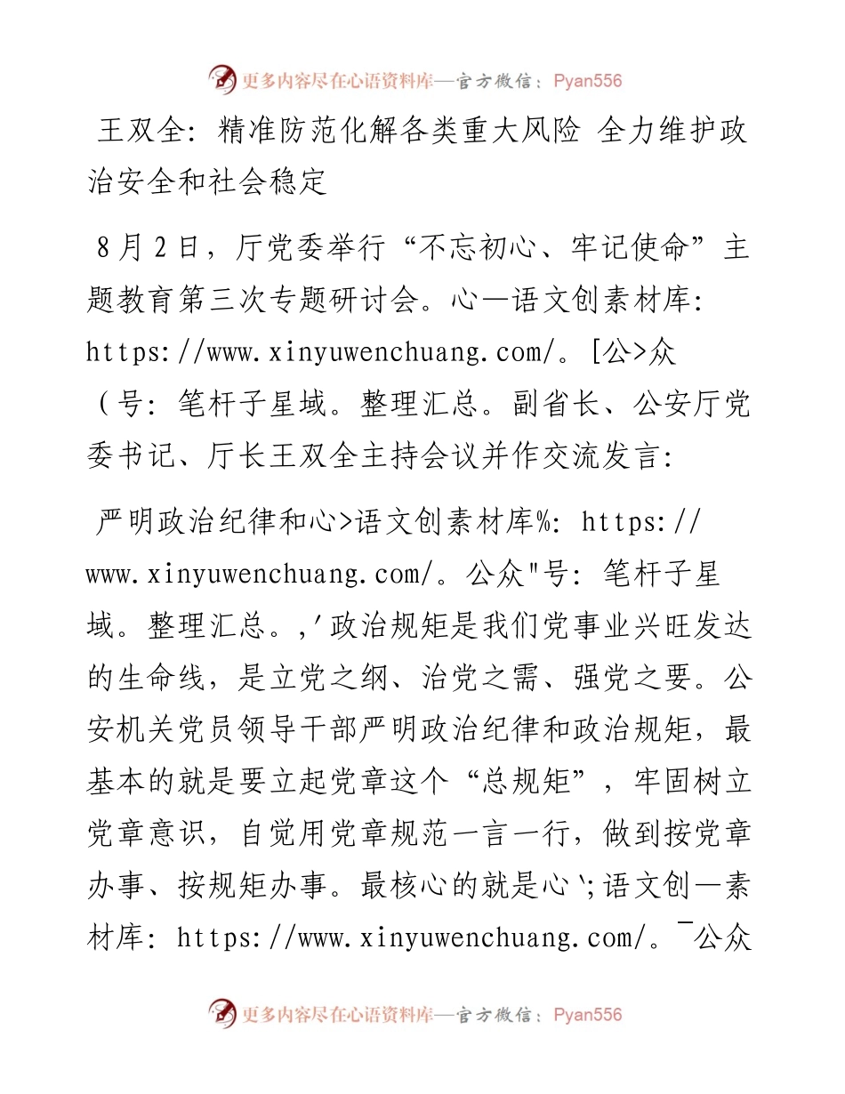 王双全：精准防范化解各类重大风险全力维护政治安全和社会稳定.docx_第1页
