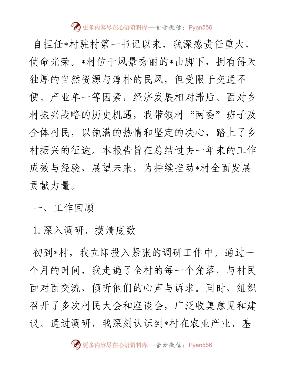 村驻村第一书记推进乡村振兴工作总结报告.docx_第1页