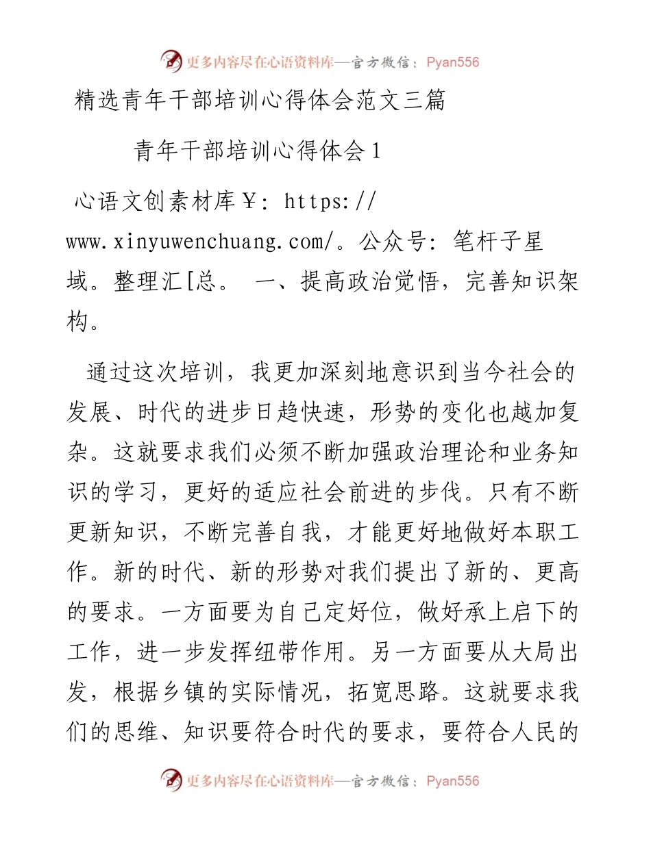 精选青年干部培训心得体会范文三篇.docx_第1页