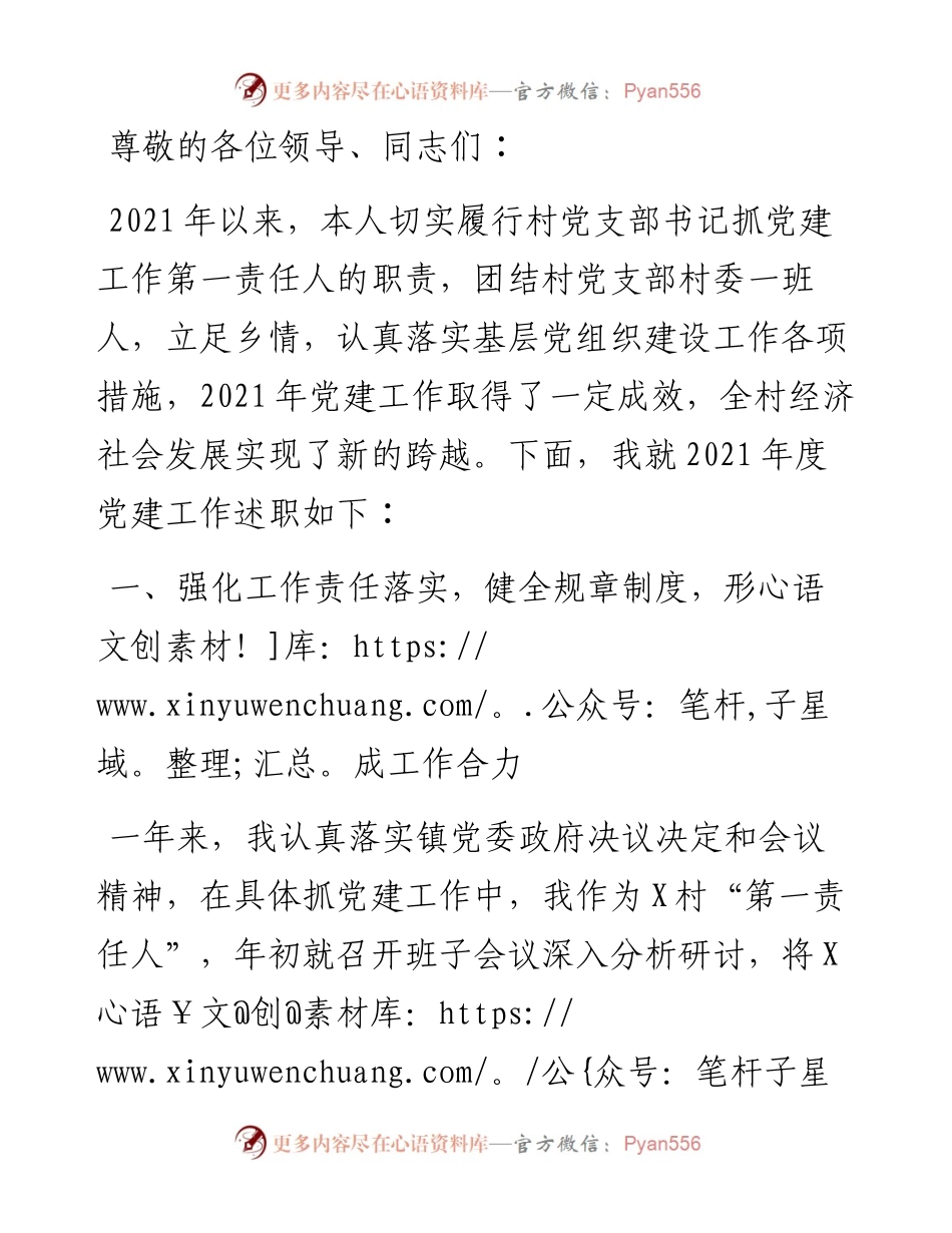 村党支部书记党建工作述职报告.docx_第1页