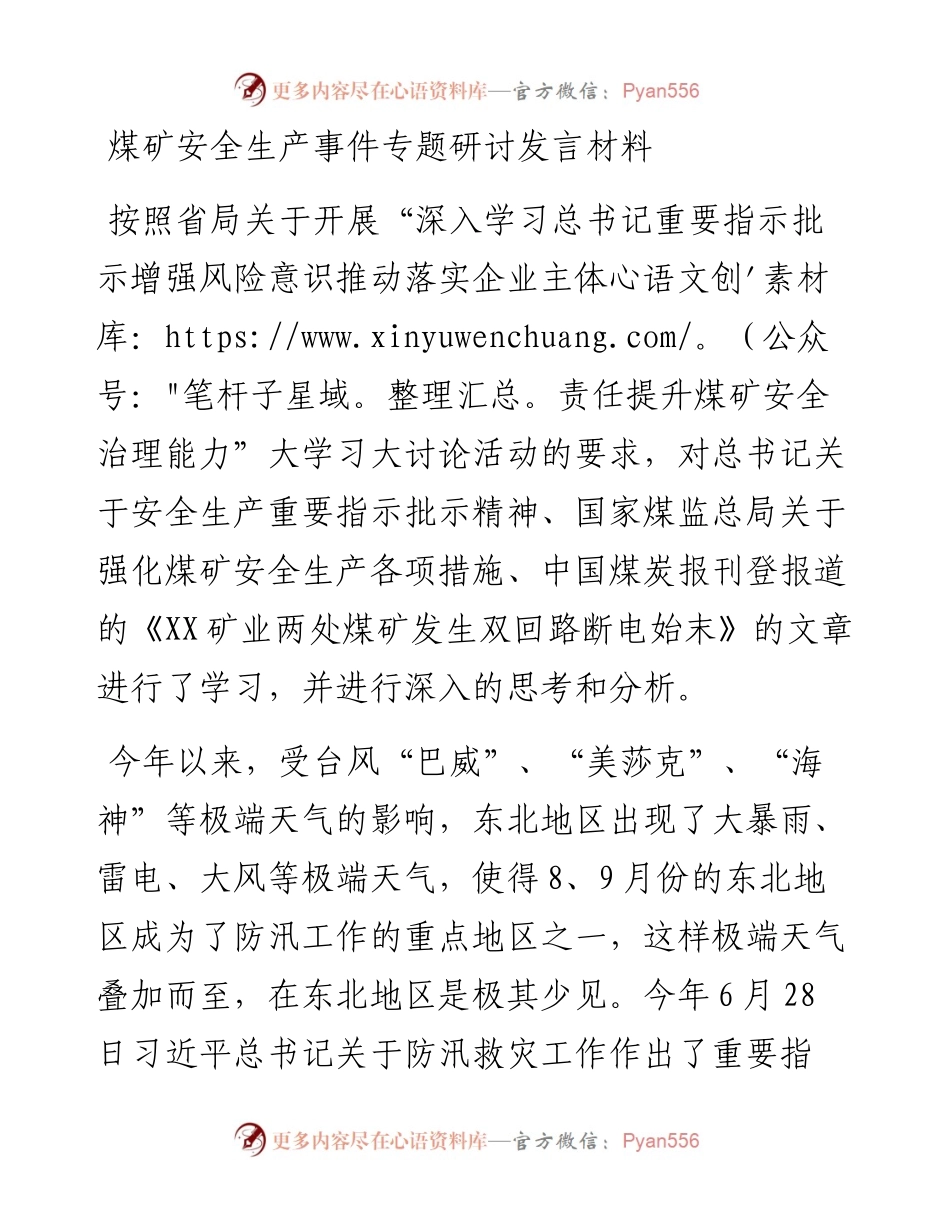 煤矿安全生产事件专题研讨发言材料(1).docx_第1页