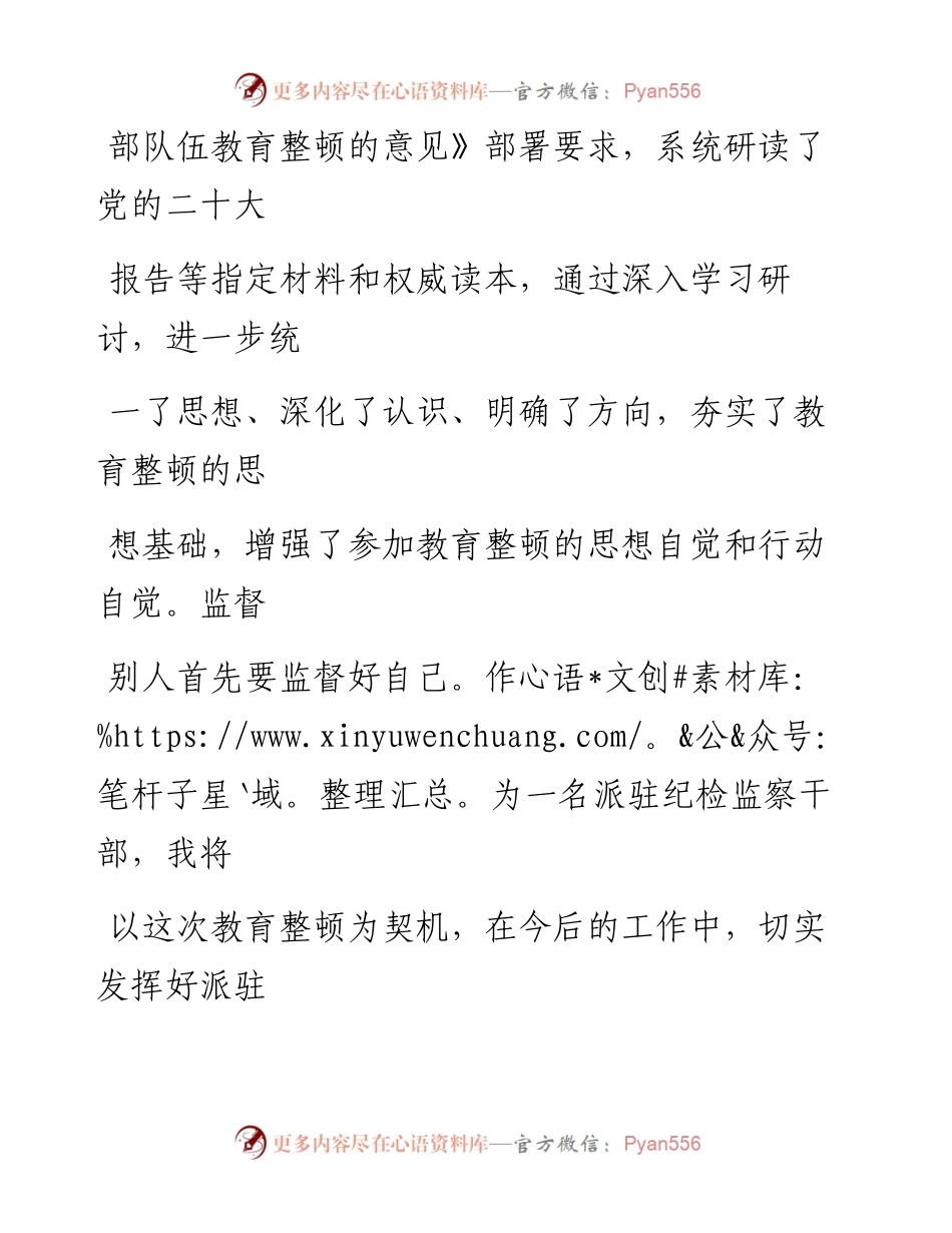 派驻纪检监察干部在纪检监察干部队伍教育整顿研讨会上的发言材料.docx_第2页