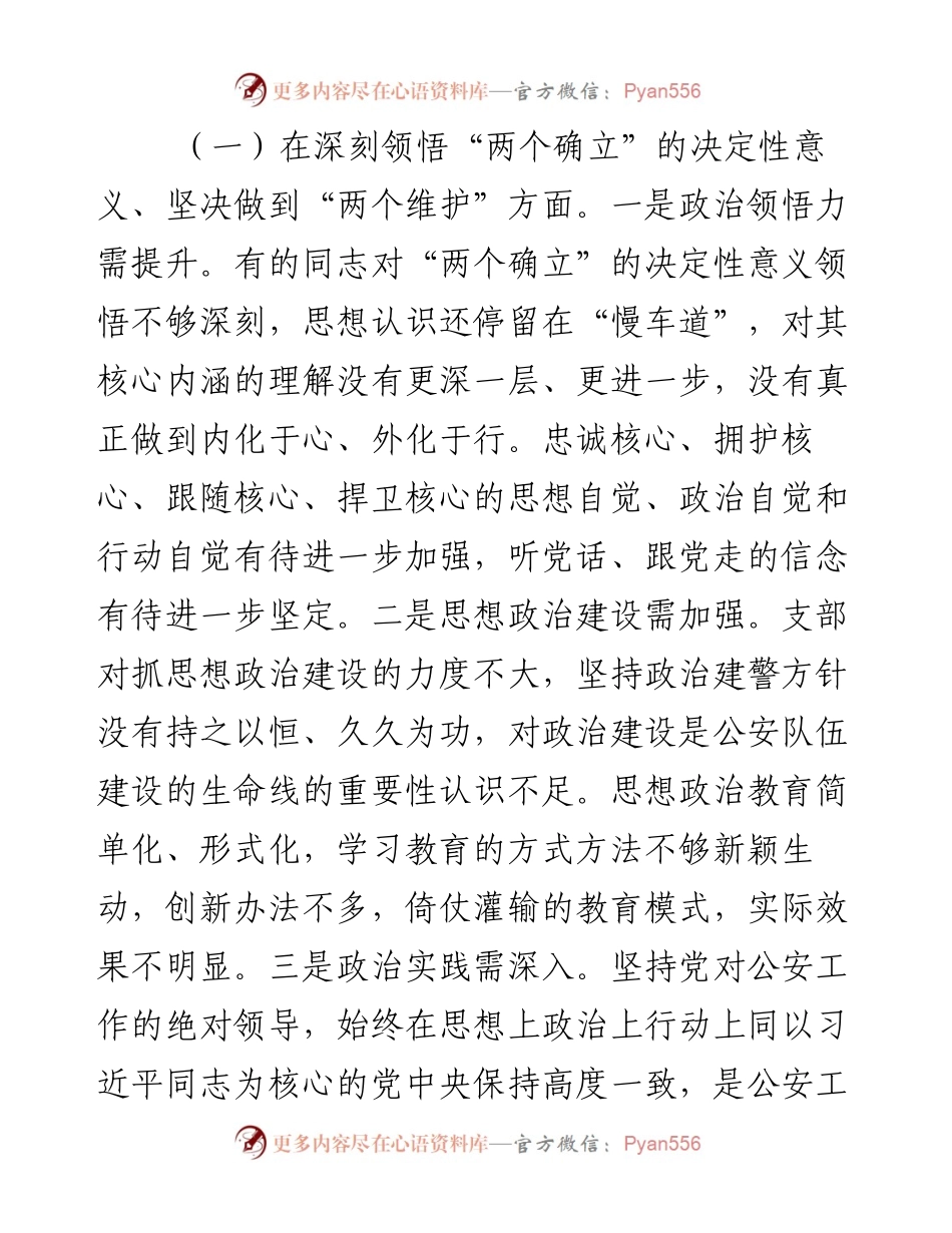 某市公安局机关支部度组织生活会班子对照检查材料.docx_第2页