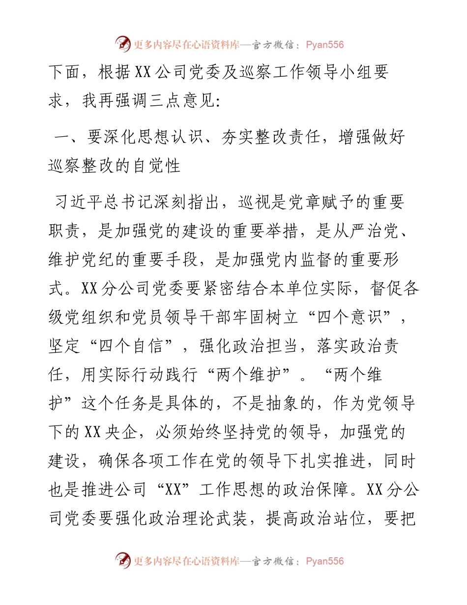 某单位党委巡察组组长在巡察下属公司党委反馈会议上的讲话.docx_第2页