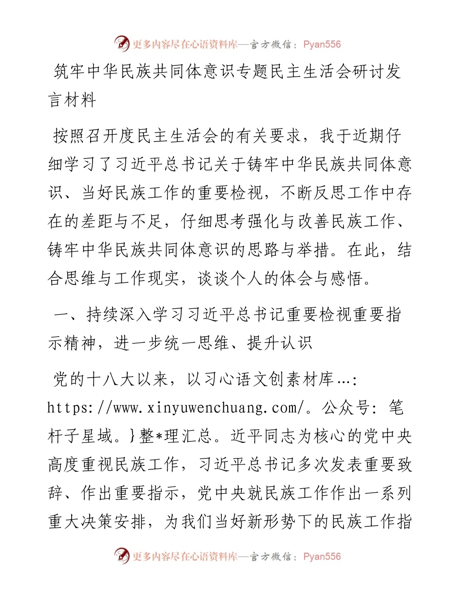 筑牢中华民族共同体意识专题民主生活会研讨发言材料.docx_第1页