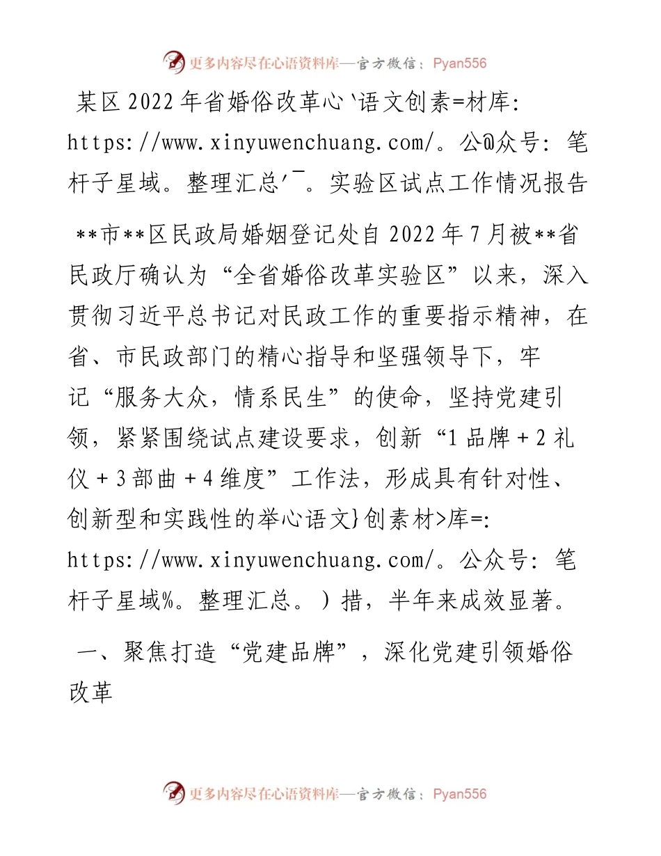 某区省婚俗改革实验区试点工作情况报告.docx_第1页