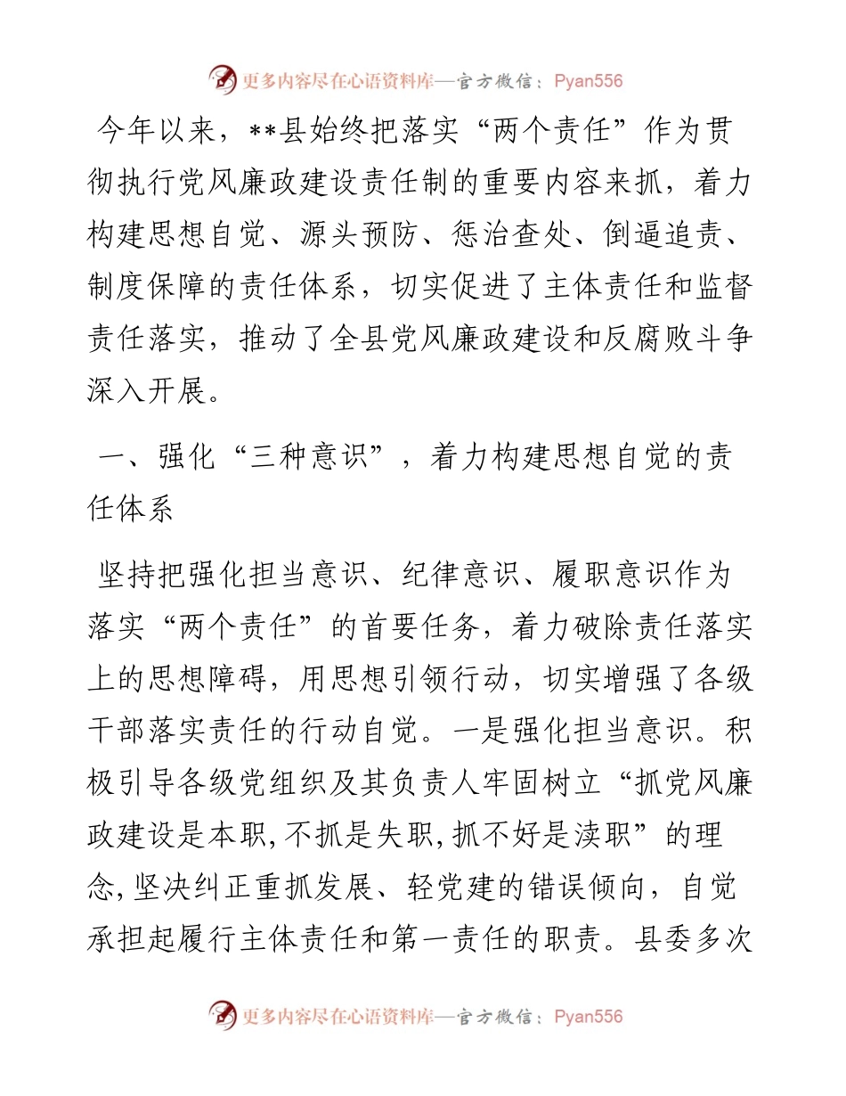 某县“两个责任”落实情况典型材料.docx_第1页