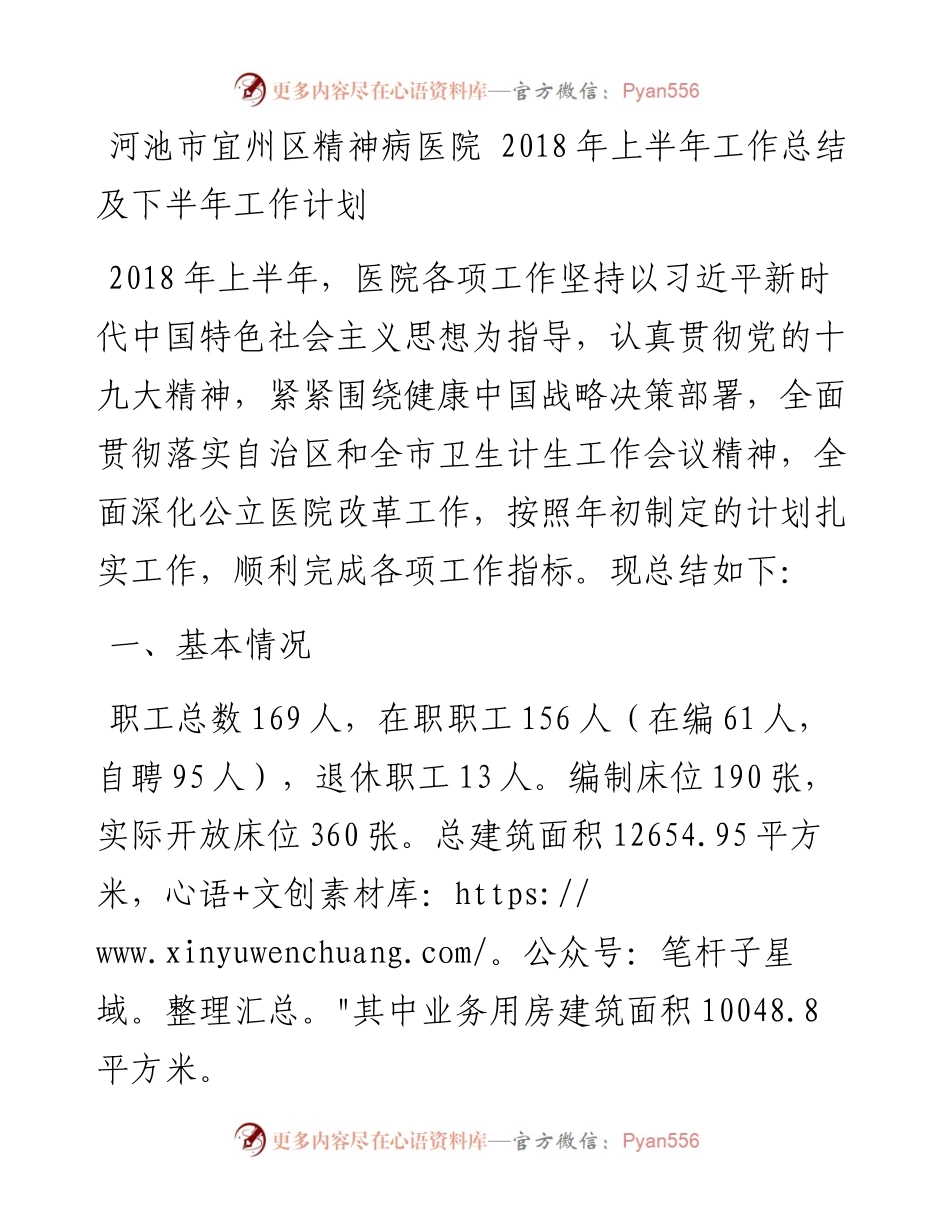 河池市宜州区精神病医院 上半年工作总结及下半年工作计划.docx_第1页