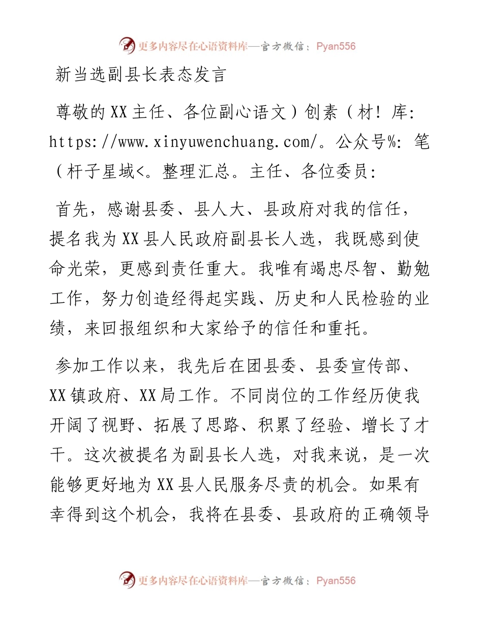新当选副县长表态发言.docx_第1页