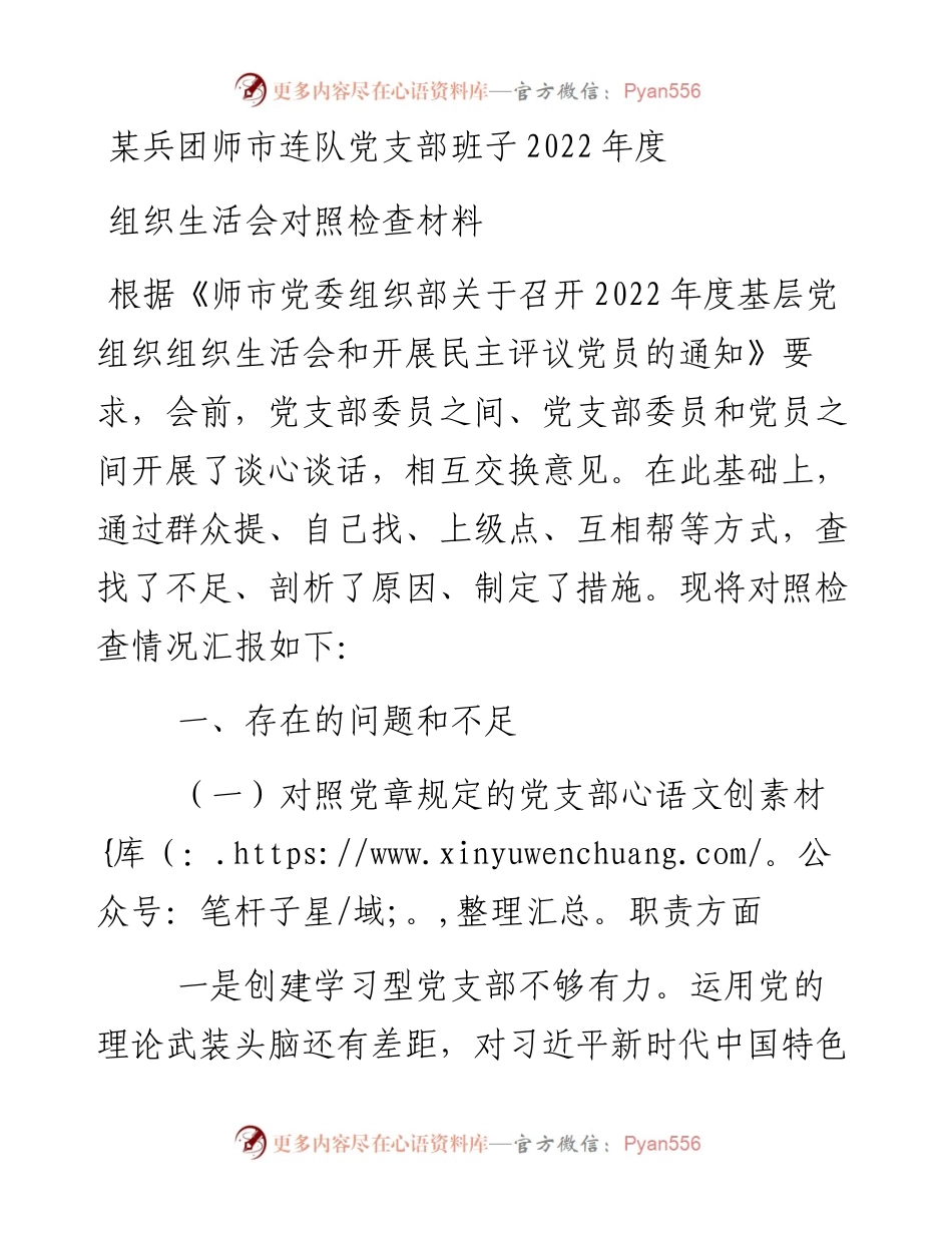 某兵团师市连队党支部班子度组织生活会对照检查材料.docx_第1页