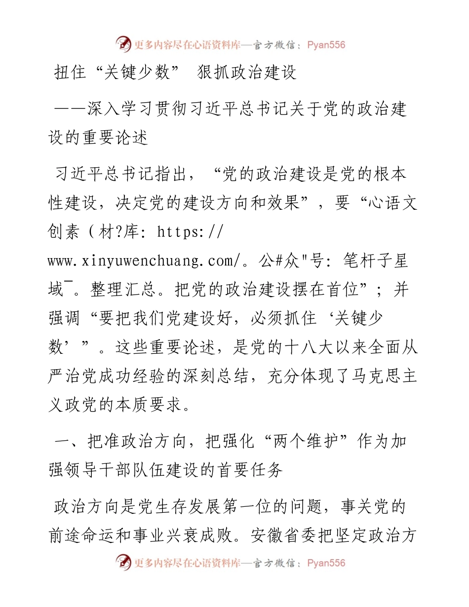 每日范文—扭住关键少数 狠抓政治建设.docx_第1页