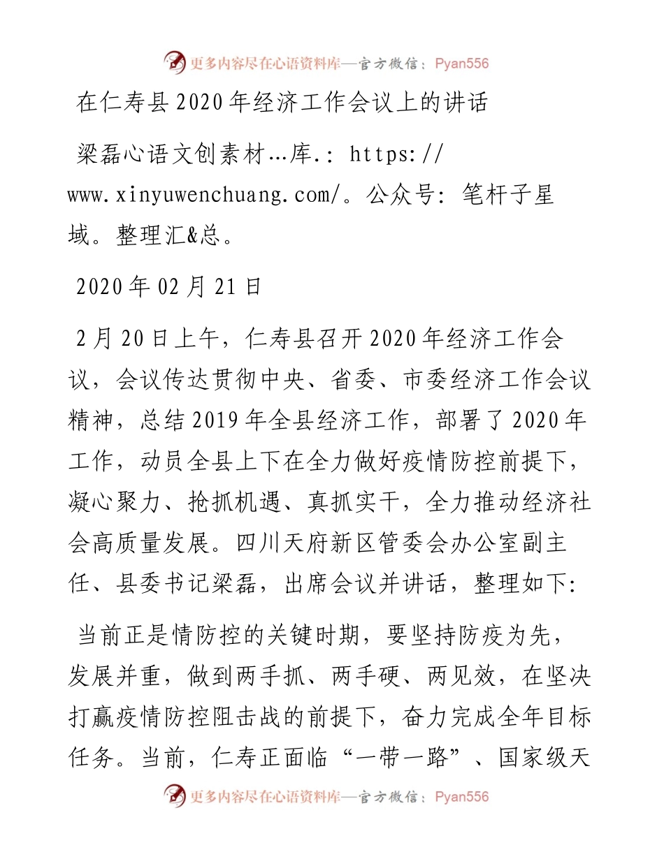 梁磊：在仁寿县经济工作会议上的讲话.docx_第1页