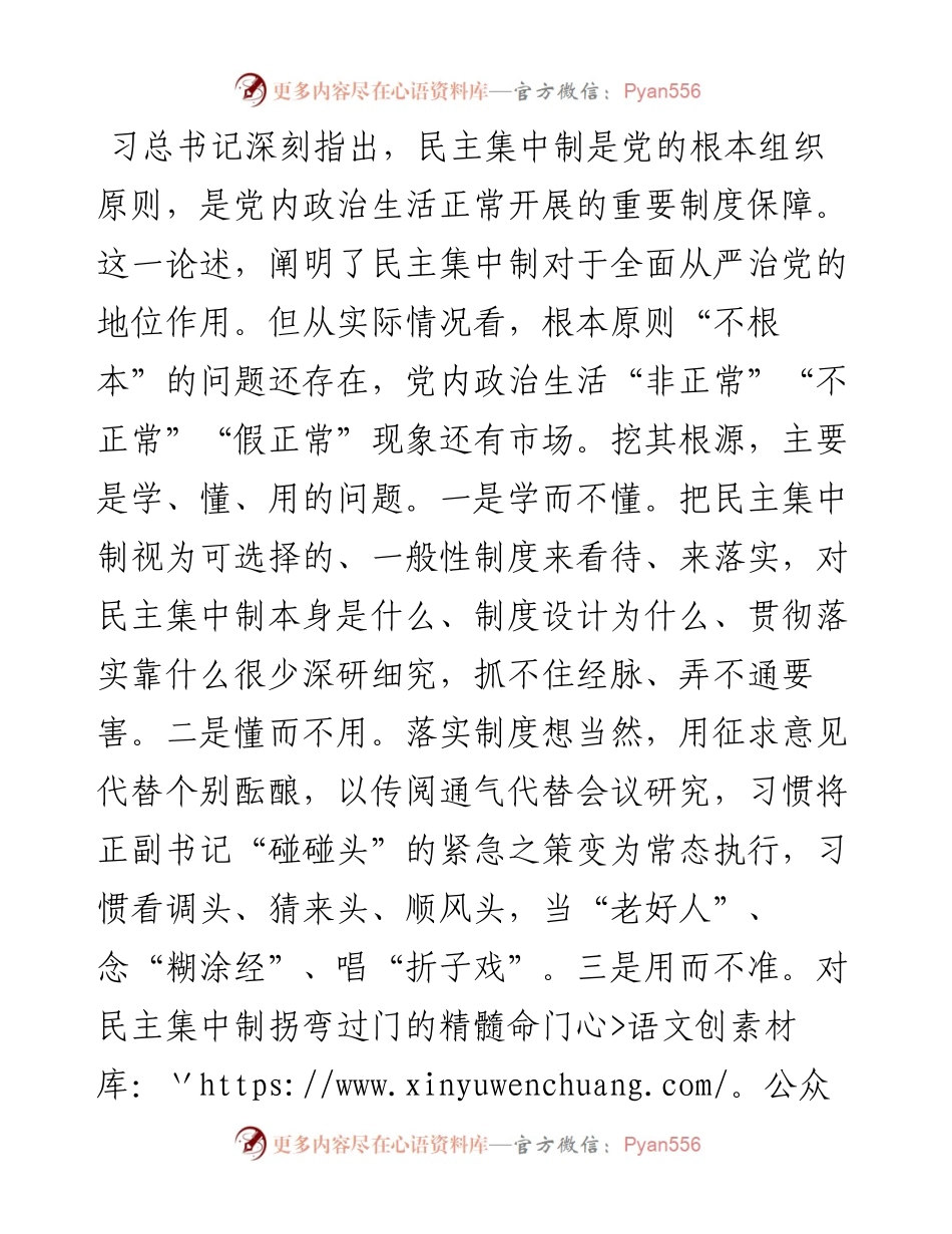 某市委领导班子成员关于贯彻民主集中制原则纯洁党内政治生活的研讨发言.docx_第1页