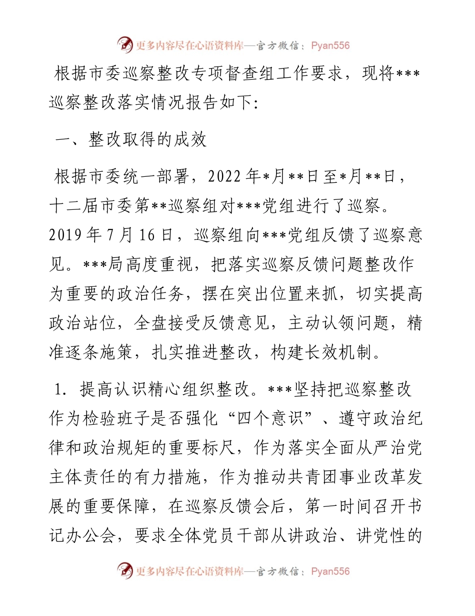 某局关于巡察整改落实情况的自查报告.docx_第1页