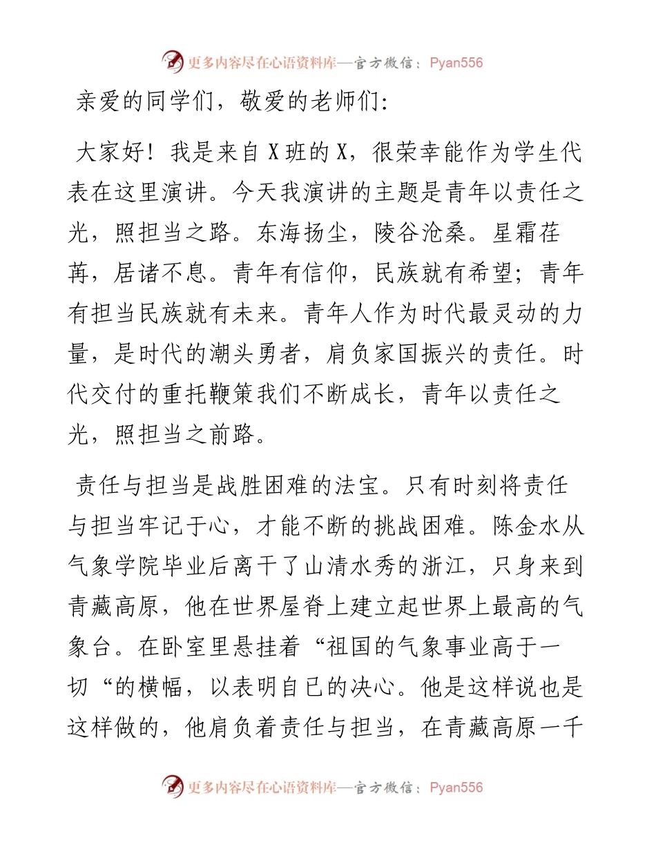 演讲稿：青年以责任之光 照担当之路.docx_第1页