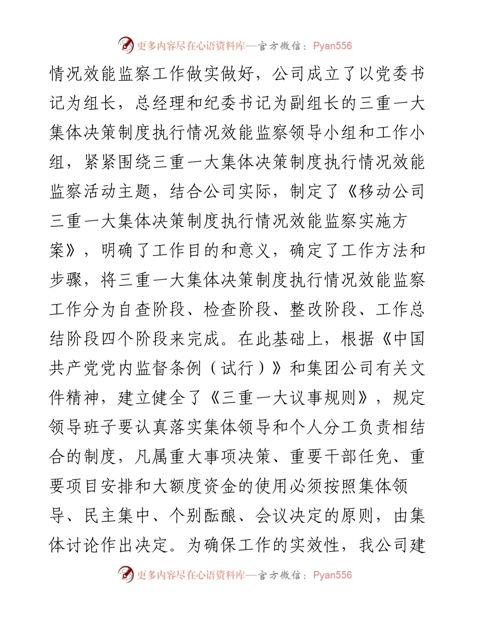 移动公司三重一大事项集体决策制度建设执行监督整改工作汇报.docx_第2页
