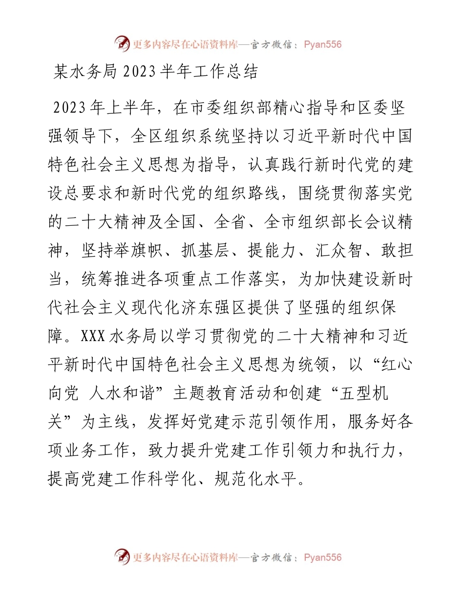 某水务局2023半年工作总结.docx_第1页