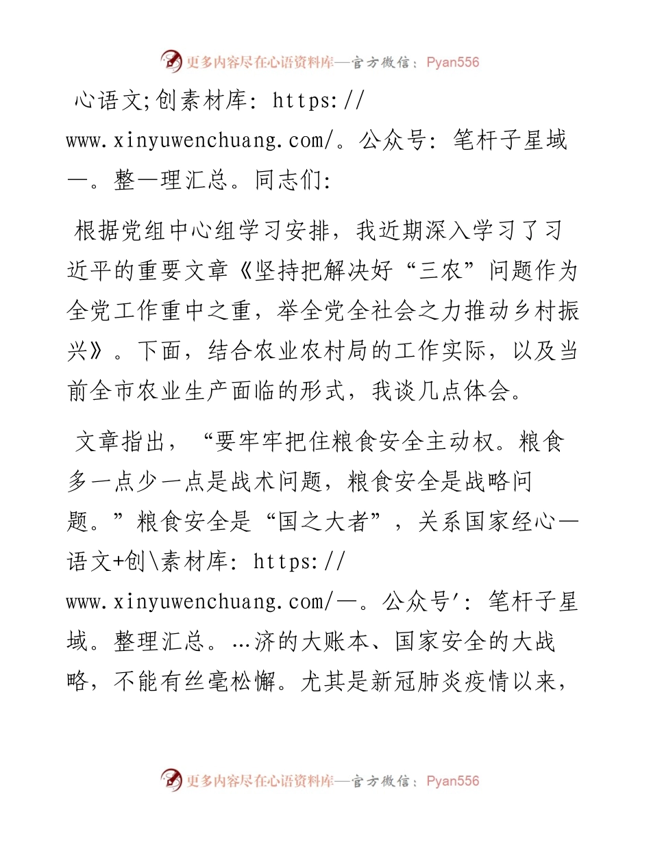 研讨发言：始终牢记粮食安全这个“国之大者”.docx_第1页