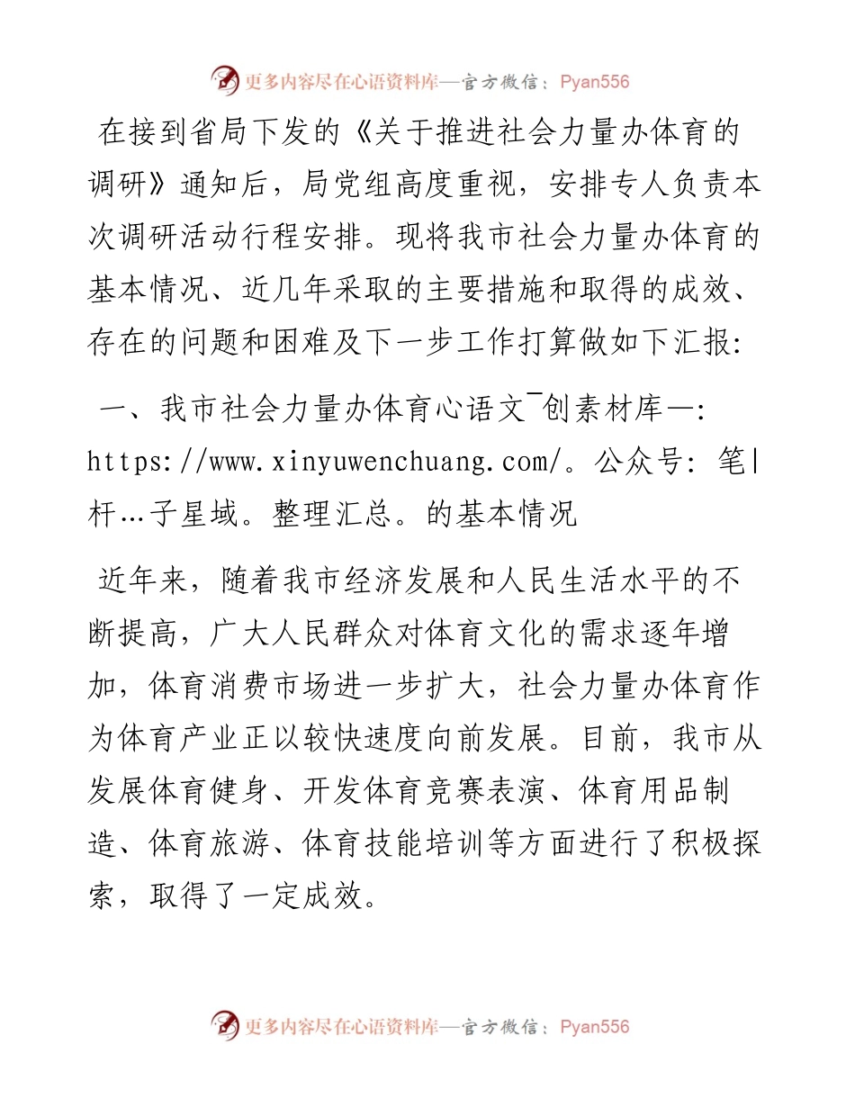 某市社会力量办体育情况汇报.docx_第1页