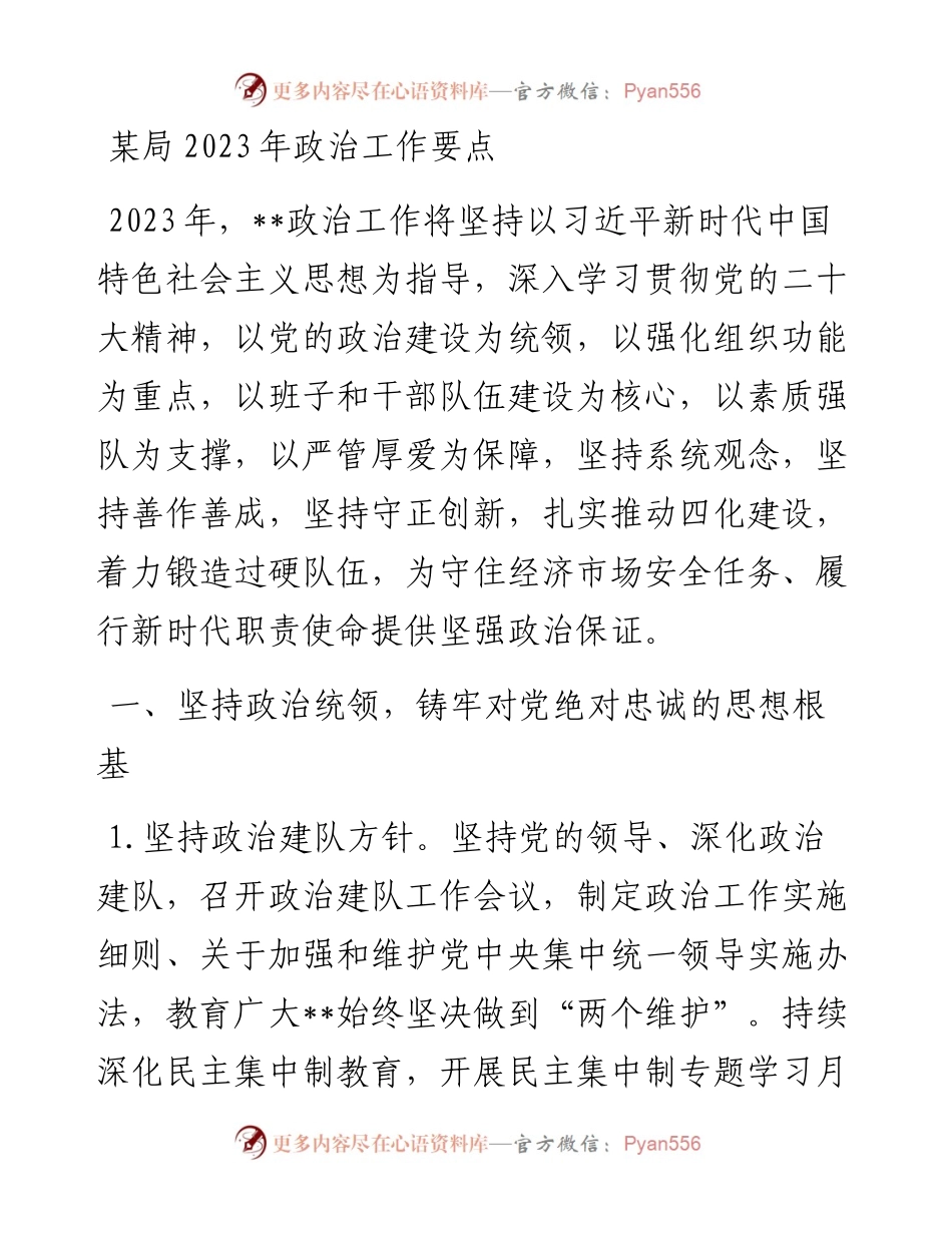 某局2023年政治工作要点.docx_第1页