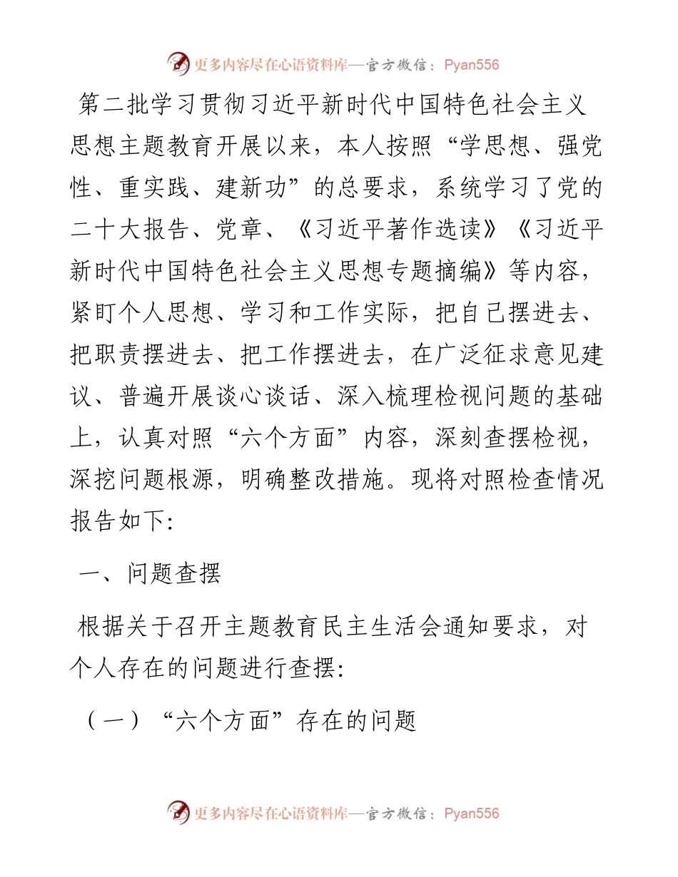 第二批主题教育专题民主生活会检视剖析材料.docx_第1页