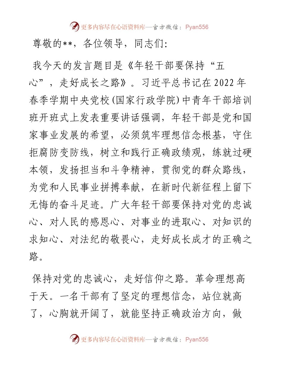 研讨发言：年轻干部要保持“五心”，走好成长之路.docx_第1页
