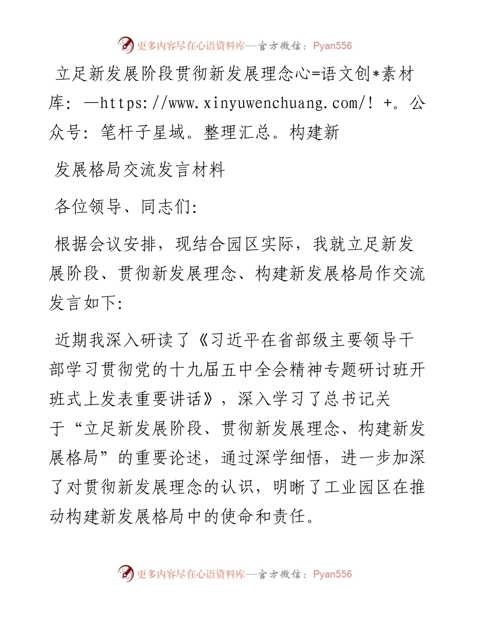 立足新发展阶段贯彻新发展理念构建新发展格局交流发言材料.docx_第1页