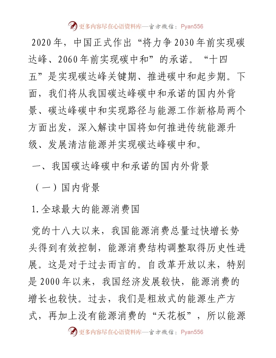 碳达峰碳中和主题宣讲材料：碳达峰碳中和实现路径及“十四五”能源发展展望.docx_第1页