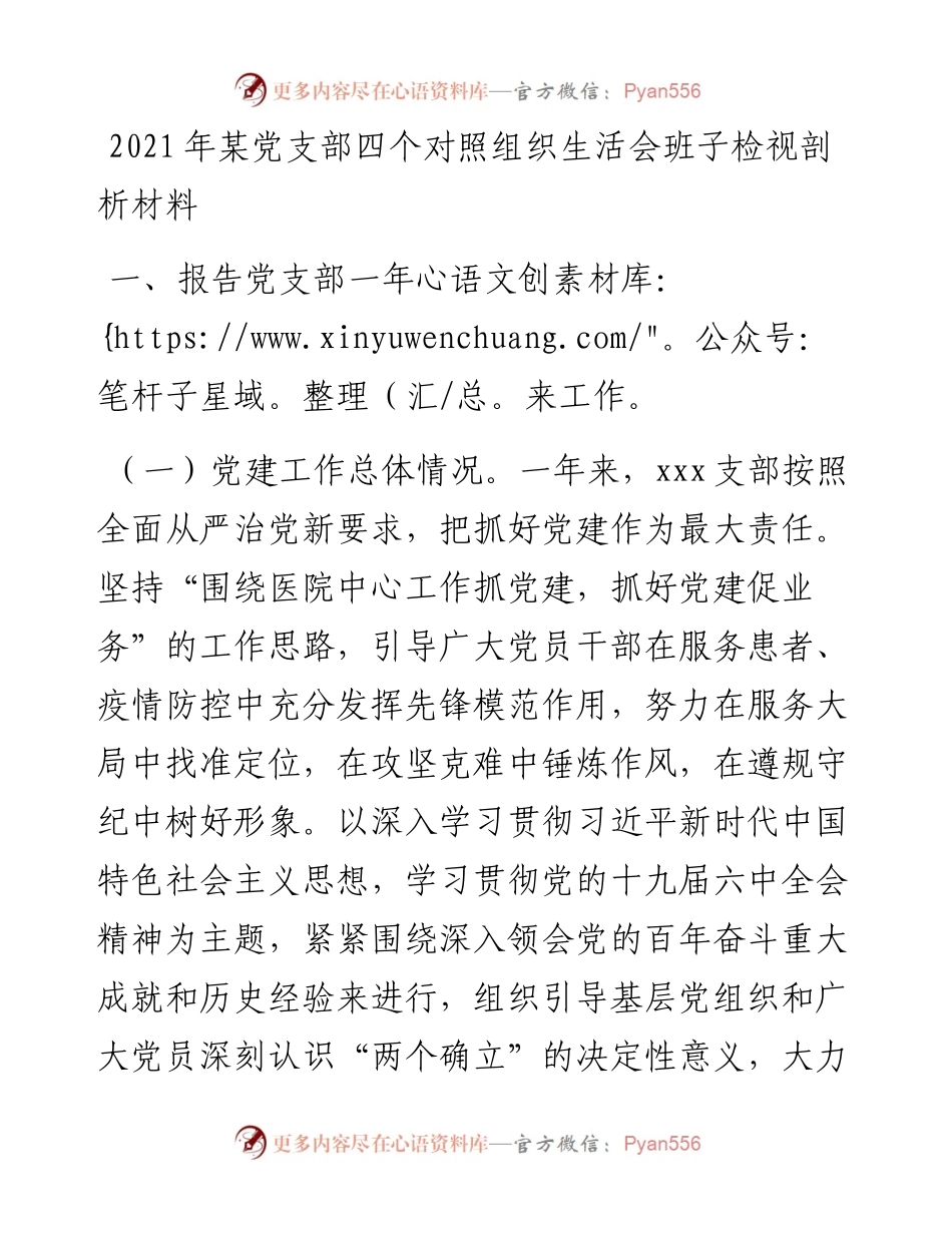 某党支部四个对照组织生活会班子检视剖析材料.docx_第1页