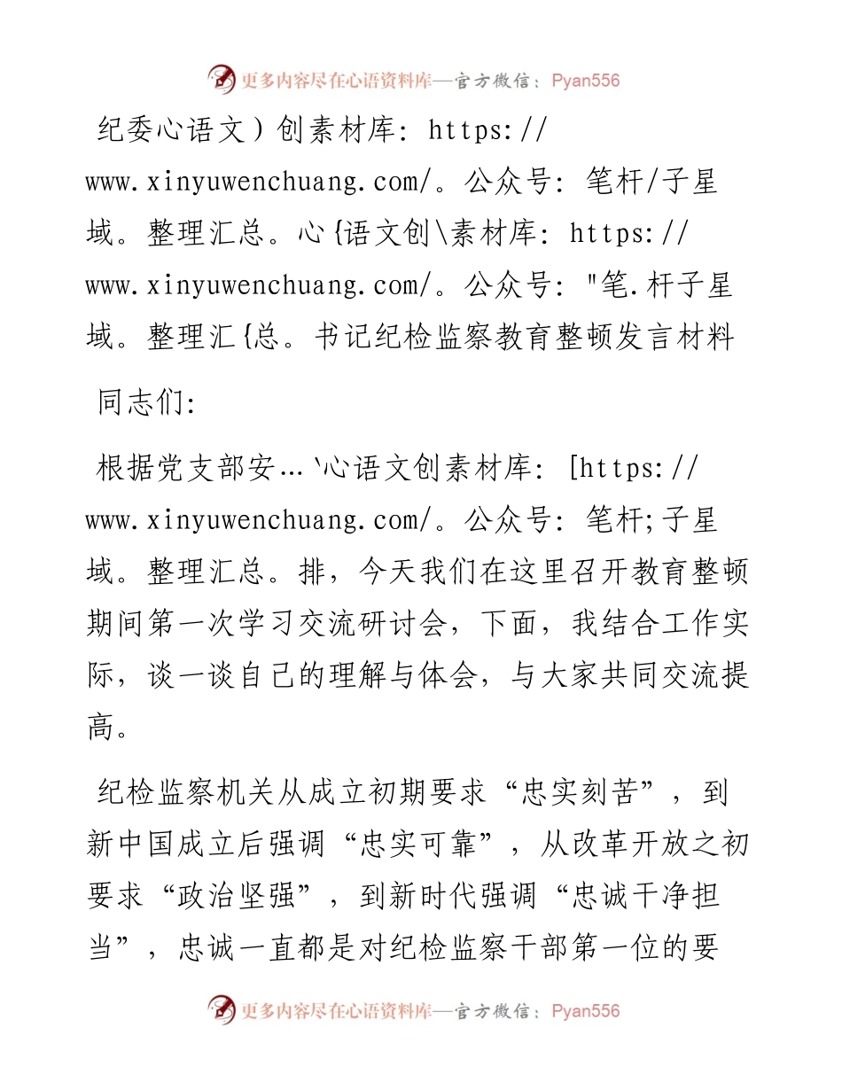 纪委书记纪检监察教育整顿发言材料.docx_第1页