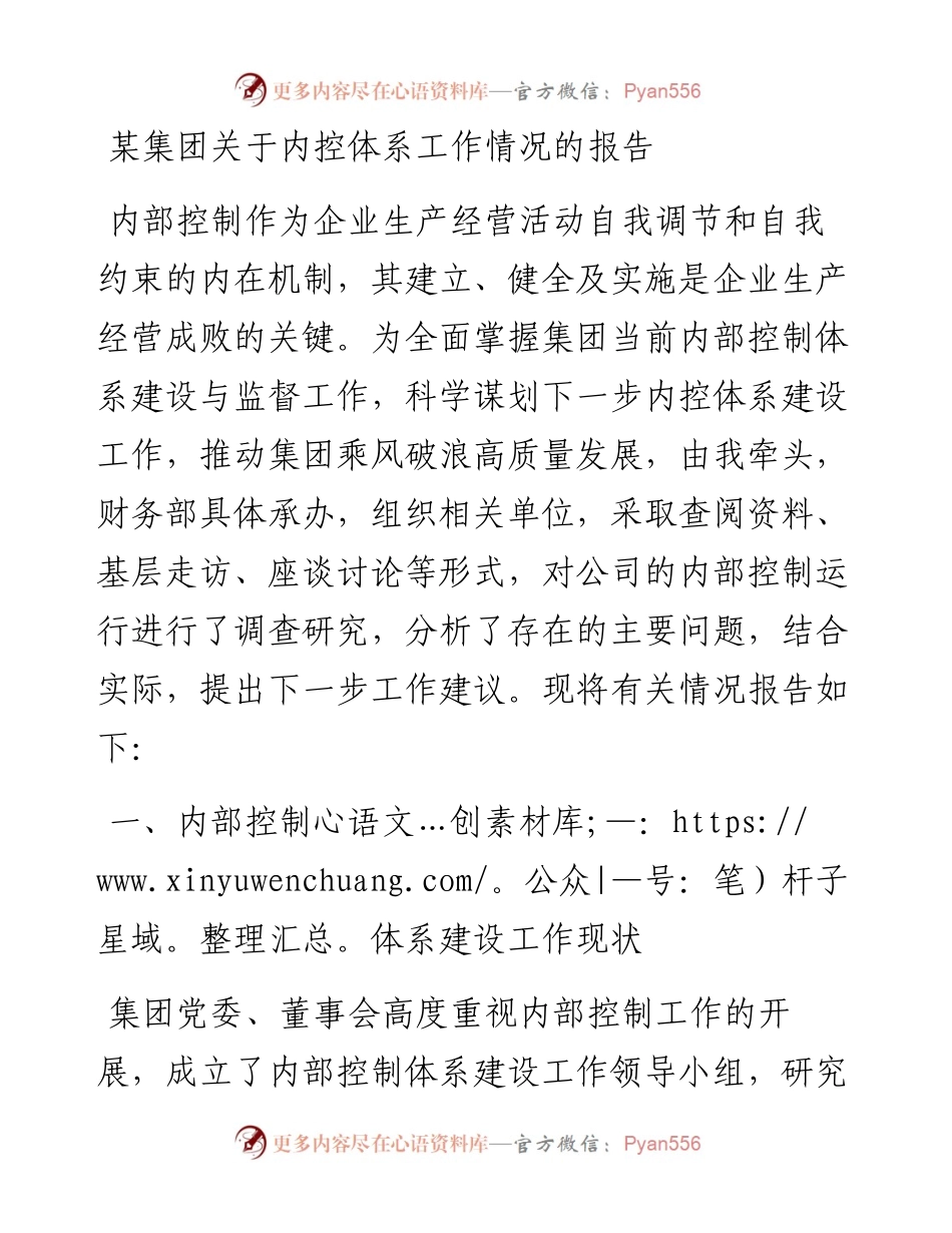某集团关于内控体系工作情况的报告.docx_第1页