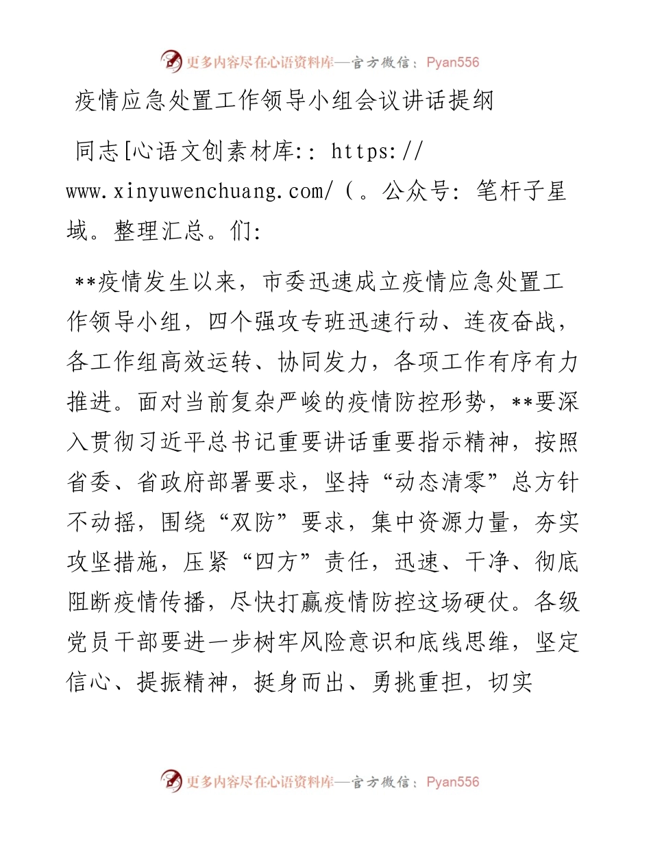 疫情应急处置工作领导小组会议讲话提纲.docx_第1页