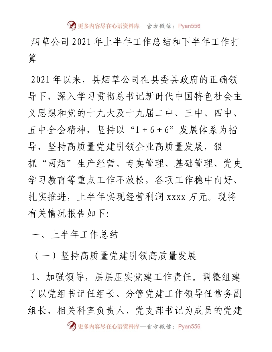 烟草公司上半年工作总结和下半年工作打算.docx_第1页