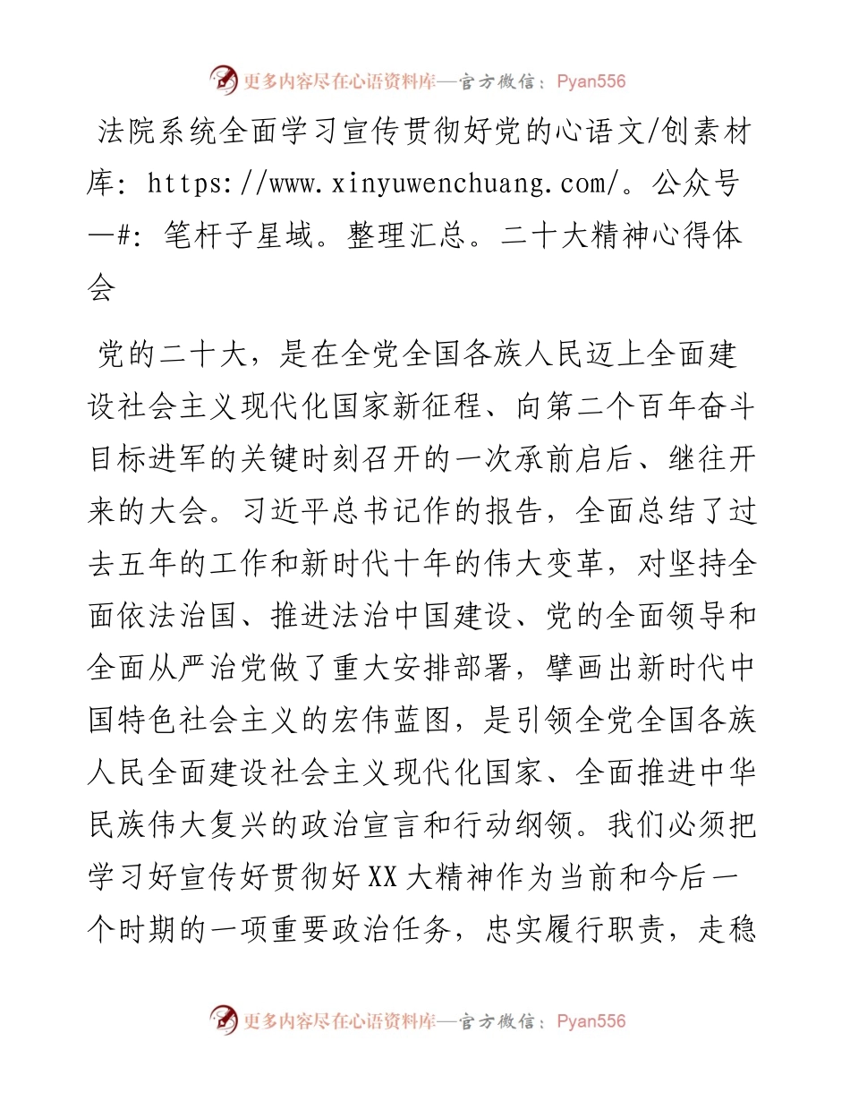 法院系统全面学习宣传贯彻好党的二十大精神心得体会.docx_第1页