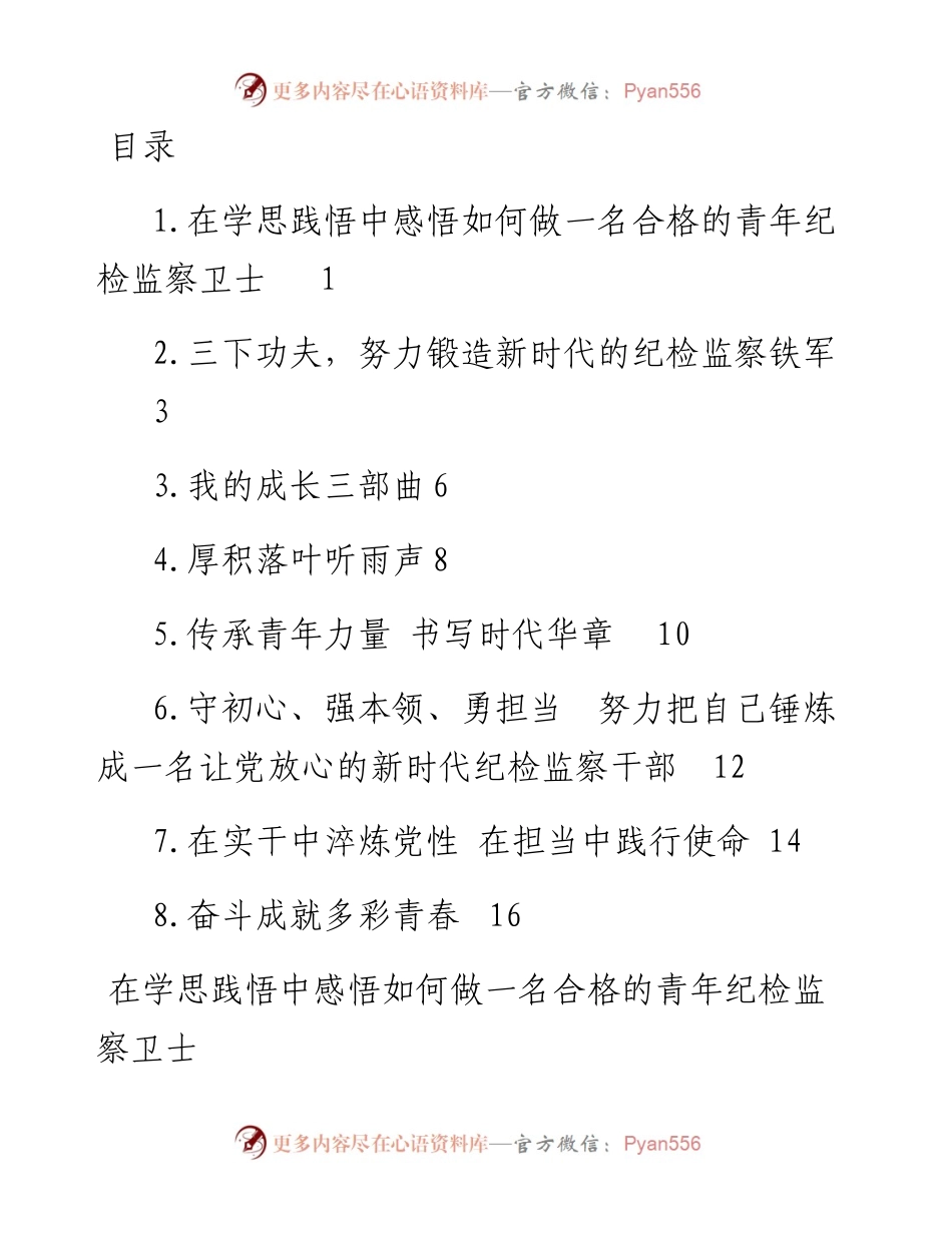文汇系列4048--怀化市纪委监委优秀青年干部座谈会发言汇编.docx_第1页