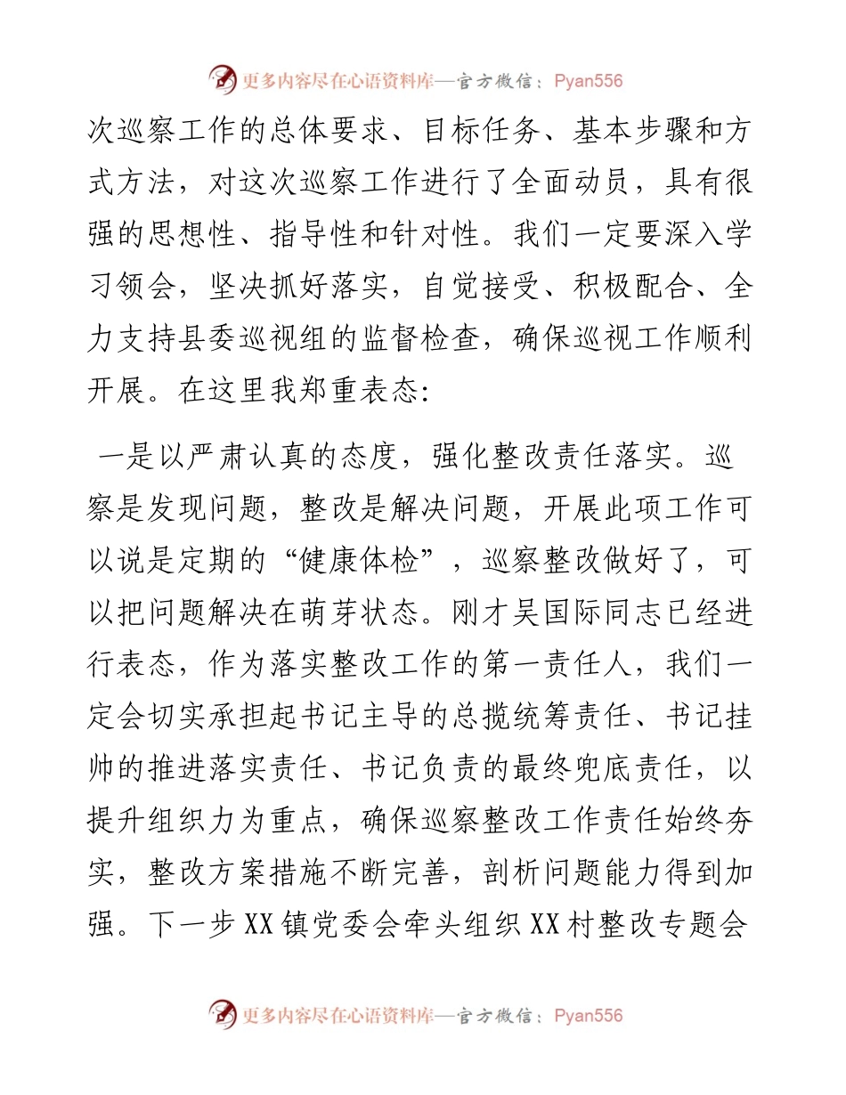 村关于巡察动员会表态发言(镇党委).docx_第2页