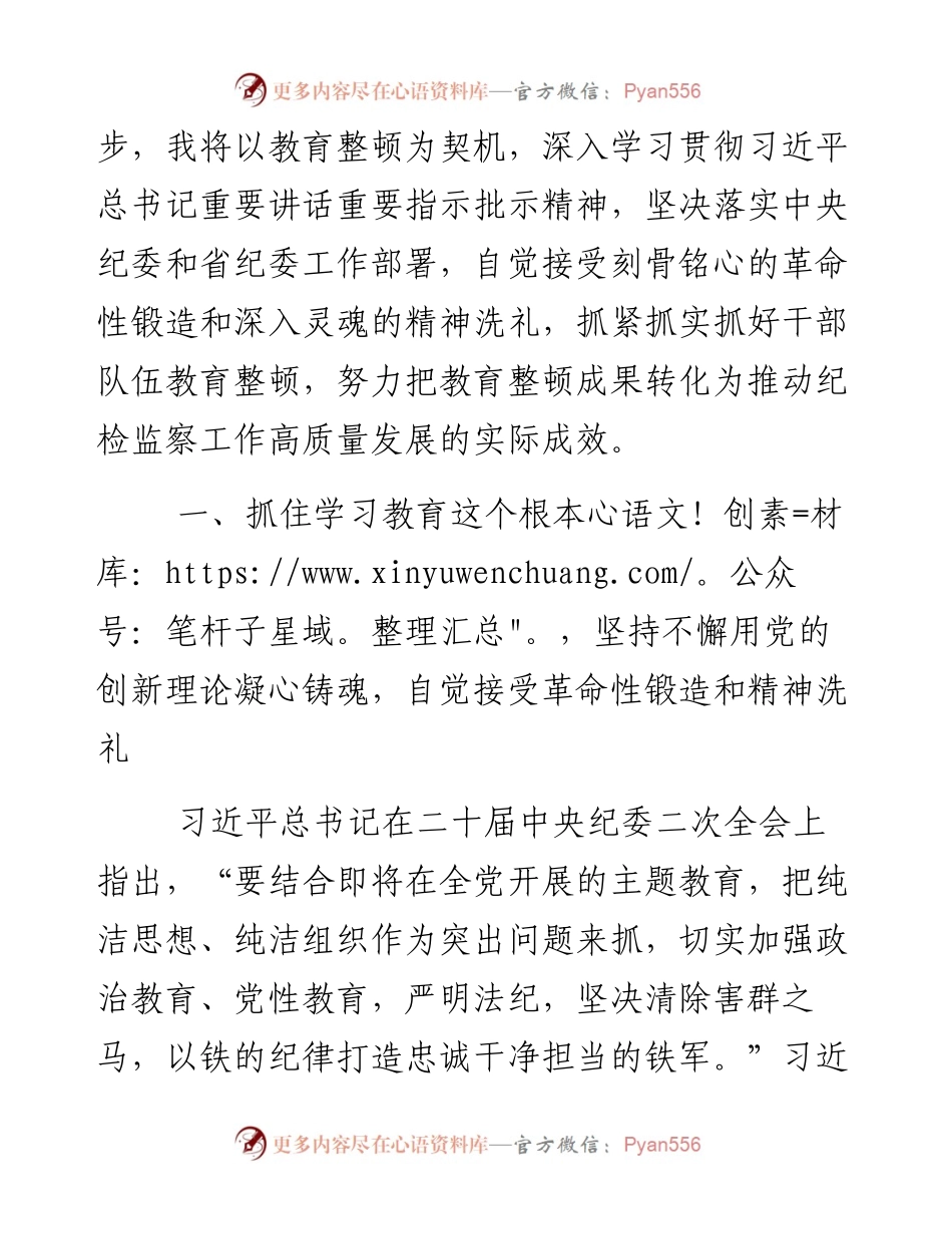 某纪委书记关于纪检监察干部队伍教育整顿的研讨发言材料.docx_第2页