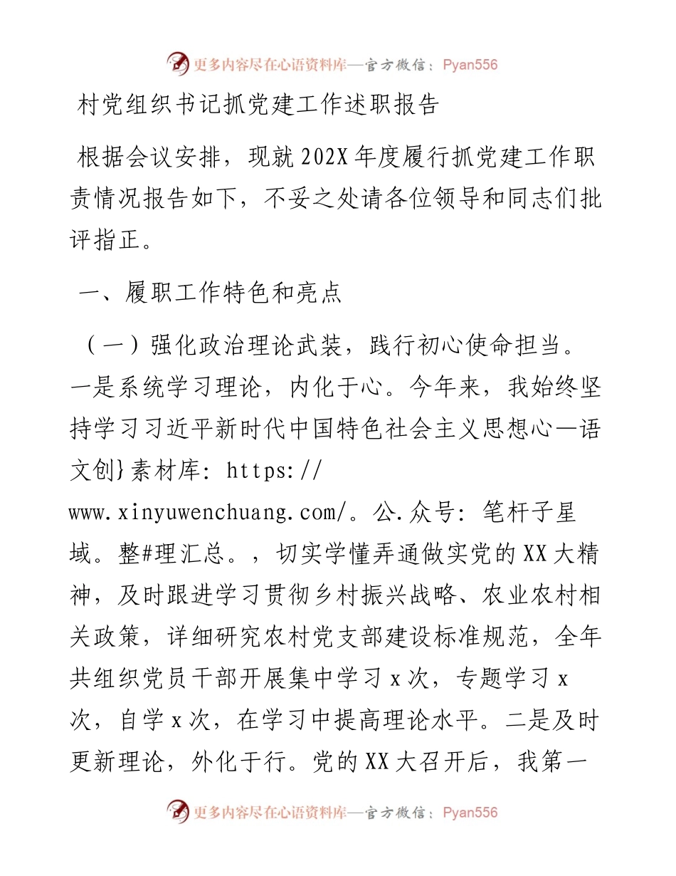 村党组织书记抓党建工作述职报告.docx_第1页