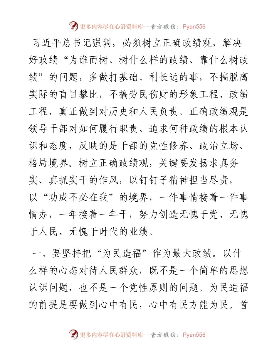 树立正确政绩观研讨发言提纲.docx_第1页